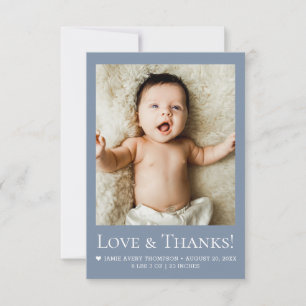 Liefde & Dank Stofblauwe Baby Foto Klein Bedankkaart