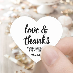 Liefde & Dank Zwart & Wit Eenvoudig Elegant Schrif Hart Sticker