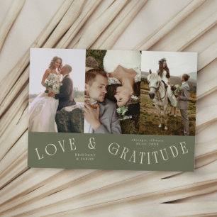 Liefde & Dankbaarheid Saliegroen Trouw Multi Foto Bedankkaart