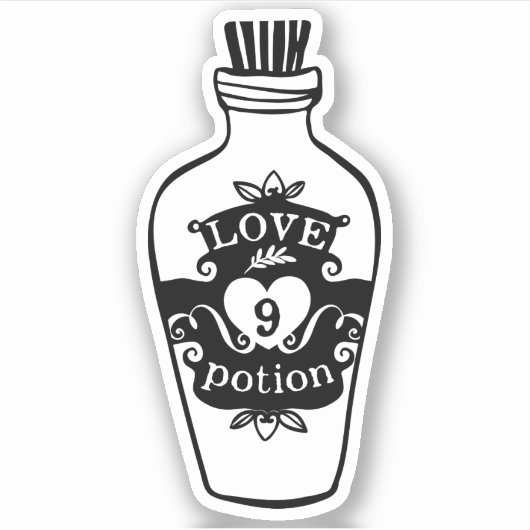 Liefde drank 9 flesje  zwart-wit sticker (Voorkant)