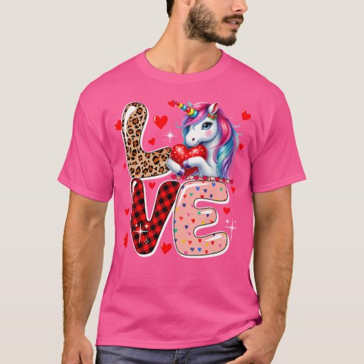 Liefde Eenhoorn Luipaard Schattigee Harten Valenti T-shirt (Voorkant)