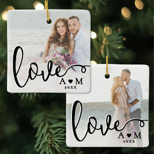 Liefde Elegant Schrift Twee Foto Keramisch Ornament