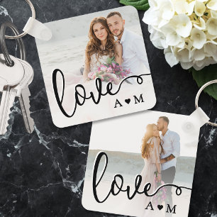 Liefde Elegant Script Koppel 2 Foto Sleutelhanger