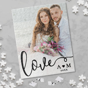 Liefde Elegant Script Koppel Foto Legpuzzel