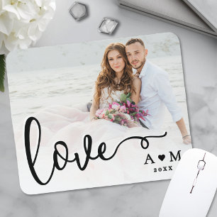 Liefde Elegant Script Koppel Foto Muismat