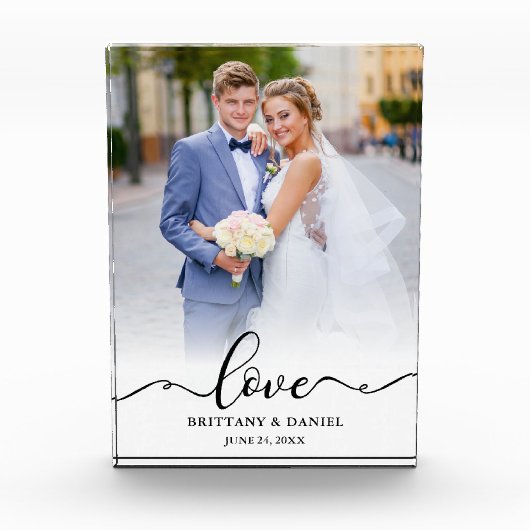 Liefde Elegant Zwart Schrift Bruid Bruidegom Trouw Fotoblokken (Voorkant)