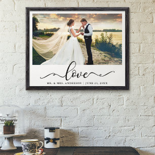 Liefde Elegant Zwart Schrift Trouwfoto Poster