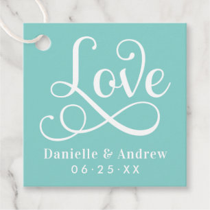 Liefde Elegante Aqua Kalligrafie Monogram Huwelijk Bedankjes Labels