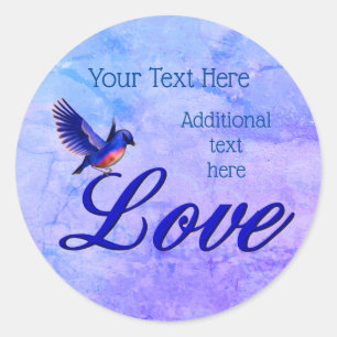 Liefde Elegante Blauwe Vogel Persoonlijk Ronde Sticker