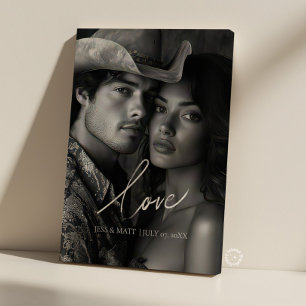 Liefde elegante kalligrafie huwelijksfoto canvas afdruk