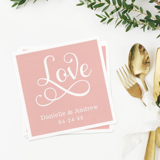 Liefde Elegante Roze Kalligrafie Bruiloft Monogram Servet