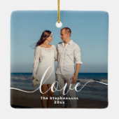 Liefde Elegante Script Overlay Dubbelzijdige foto Keramisch Ornament (Achterkant)