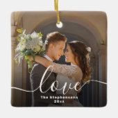 Liefde Elegante Script Overlay Dubbelzijdige foto Keramisch Ornament (Voorkant)