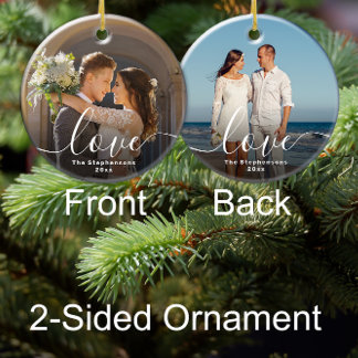 Liefde Elegante Script Overlay Dubbelzijdige foto Keramisch Ornament
