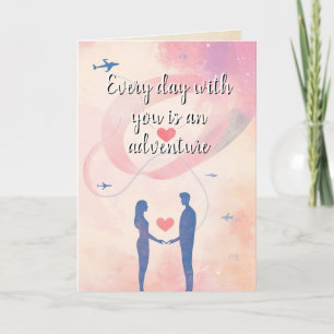Liefde en avontuur paar silhouet kaart