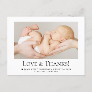 Liefde en Bedankt Baby Foto Geboorteaankondiging Briefkaart