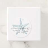 Liefde en Bedankt Blauwe Starfish Beach Wedding Bedankjes Labels (In situ)