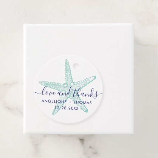 Liefde en Bedankt Blauwgroen strand bruiloft Bedankjes Labels (In situ)