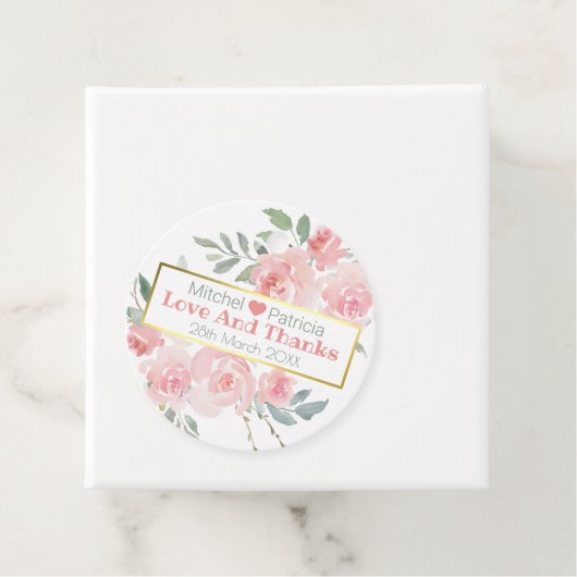Liefde en Bedankt Blush Roze en groen Bruiloft Bedankjes Labels (In situ)