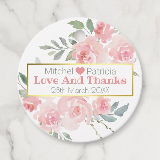 Liefde en Bedankt Blush Roze en groen Bruiloft Bedankjes Labels (Voorkant)