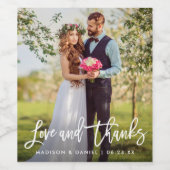 Liefde en Bedankt | Borstel Script bruiloft dank u Wijn Etiket (Enkel label)