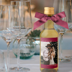 Liefde en Bedankt Cranberry Red Wedding Foto Mini Wijn Etiket
