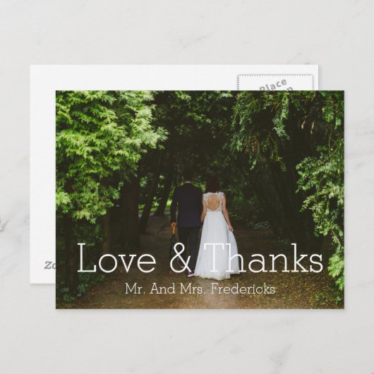 Liefde en Bedankt Eenvoudige Trouwfoto Dank u Briefkaart (Voorkant / Achterkant)