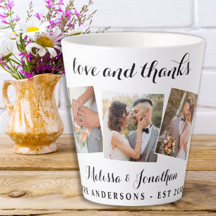 Liefde en Bedankt Elegant 3 Foto Bride Groom Weddi Latte Mok