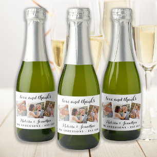 Liefde en Bedankt Elegant 3 Foto Bride Groom Weddi Sparkling Wijnetiket