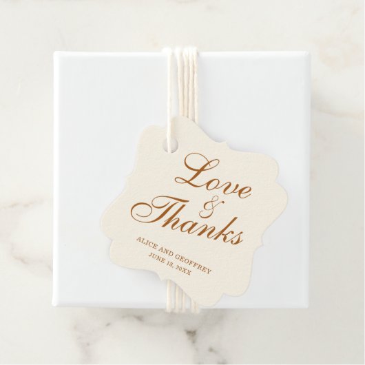 Liefde en Bedankt Elegant Ivory Copper Wedding Bedankjes Labels (In situ)