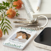 Liefde en Bedankt Eucalyptus Greenery Foto Weddens Sleutelhanger (Voorkant Rechts)