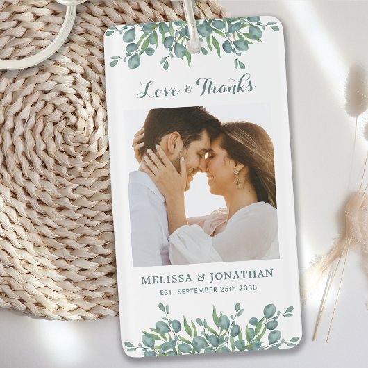 Liefde en Bedankt Eucalyptus Greenery Foto Weddens Sleutelhanger
