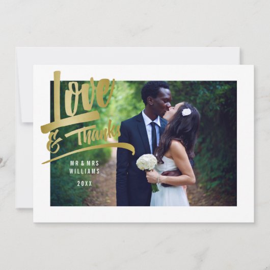 Liefde en Bedankt | Faux Gold Foil | Weddenfoto (Voorkant)