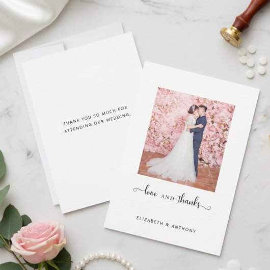 Liefde en Bedankt Foto Elegant Script Chic Wedding