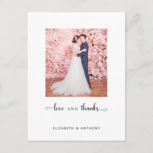 Liefde en Bedankt Foto Elegant Script Chic Wedding Briefkaart