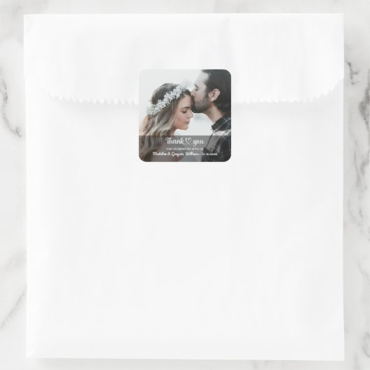 Liefde en Bedankt gepersonaliseerde foto bruiloft Vierkante Sticker (Tas)