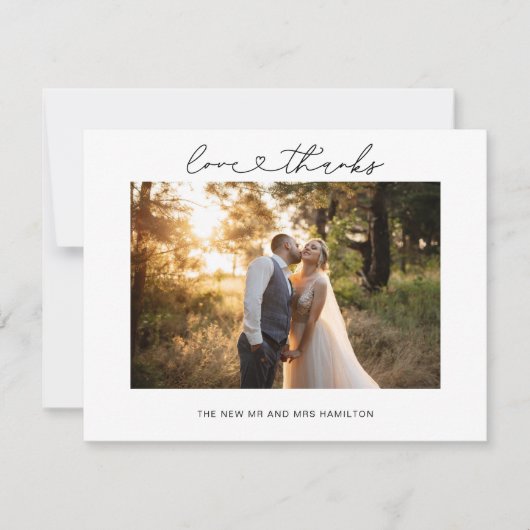 Liefde en Bedankt Hart Script Bruiloft Fotokaart Kaart (Voorkant)