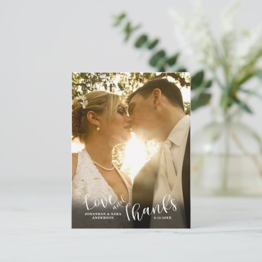 Liefde en Bedankt | Kalligrafie bruiloft Dank u Briefkaart (Staand voorkant)