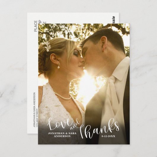 Liefde en Bedankt | Kalligrafie bruiloft Dank u Briefkaart (Voorkant / Achterkant)