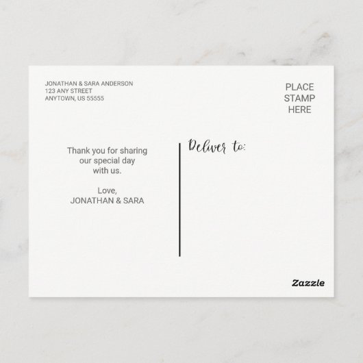 Liefde en Bedankt | Kalligrafie bruiloft Dank u Briefkaart (Achterkant)