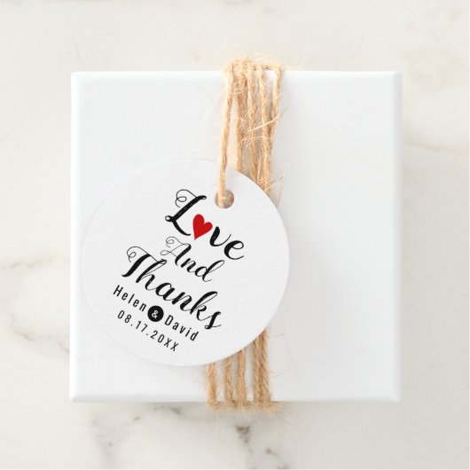 Liefde en Bedankt kalligrafie rood hart bruiloft Bedankjes Labels (In situ)