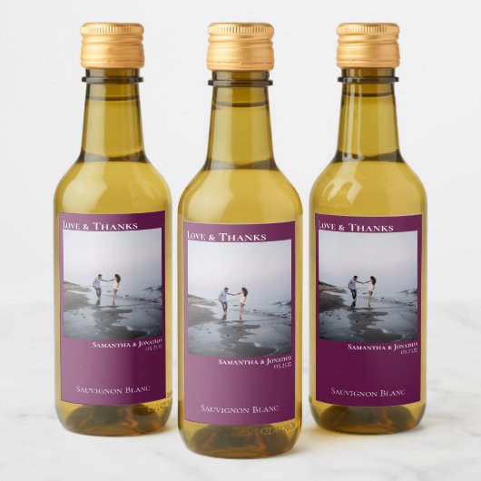 Liefde en Bedankt Magenta of Berry Wedding Photo M Wijn Etiket (Flessen)