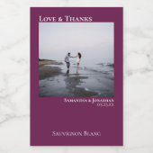 Liefde en Bedankt Magenta of Berry Wedding Photo M Wijn Etiket (Enkel label)