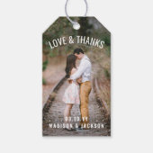 Liefde en Bedankt Modern 2 Fotobruiloft Dank je Cadeaulabel (Voorkant)