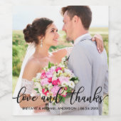 Liefde en Bedankt Moderne bruiloft Foto B Wijn Etiket (Enkel label)