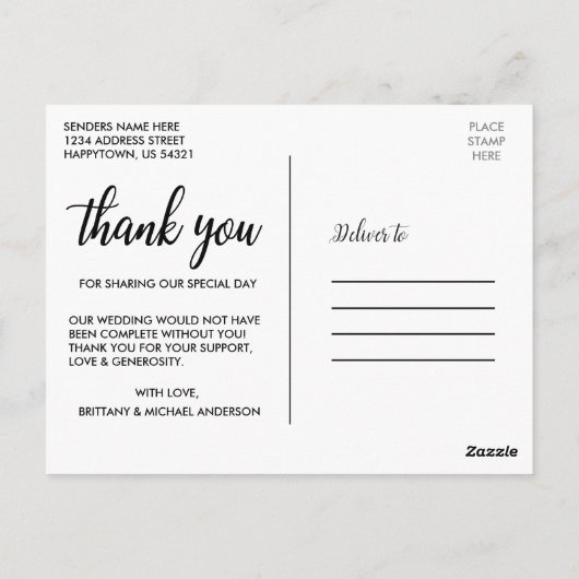 Liefde en Bedankt Moderne bruiloft Mr en Mrs Briefkaart (Achterkant)