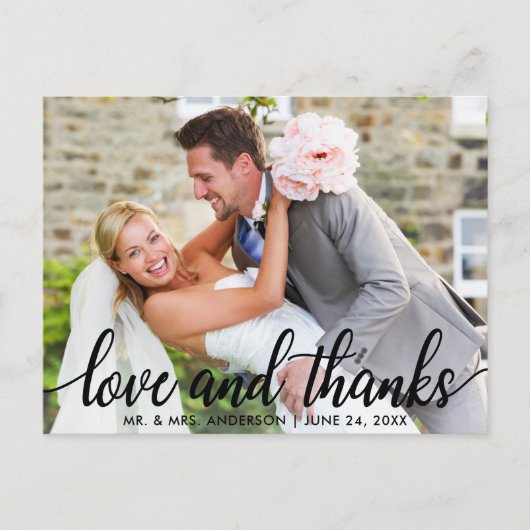 Liefde en Bedankt Moderne bruiloft Mr en Mrs Briefkaart (Voorkant)