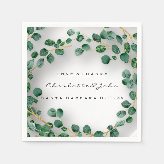 Liefde en Bedankt Naam Datum Eucalyptus Rusticò We Servet (Voorkant)