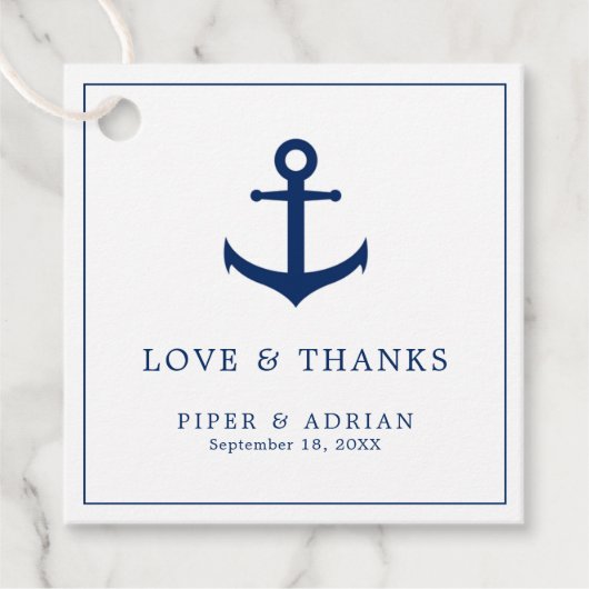 Liefde en Bedankt Nautical Navy Blue Anchor Weddin Bedankjes Labels (Voorkant)