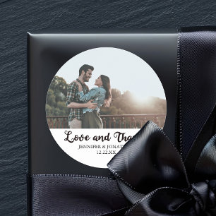 Liefde en Bedankt Paar Foto Chic Bruiloft Ronde Sticker